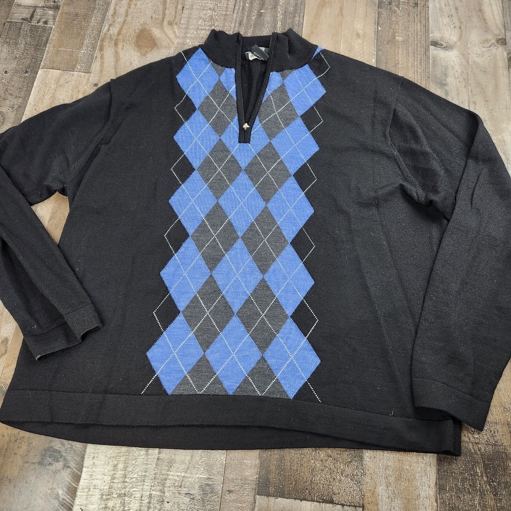 Mens Marco Fiori Size 2XL Argyle 1/4 Zip Long Sleeve Pullover Wool Blend Sweater